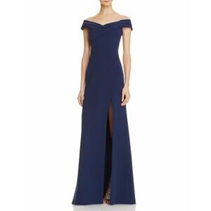 Aidan Mattox Twilight Navy Blue Off Shoulder Side Slit Gown 4 NWT